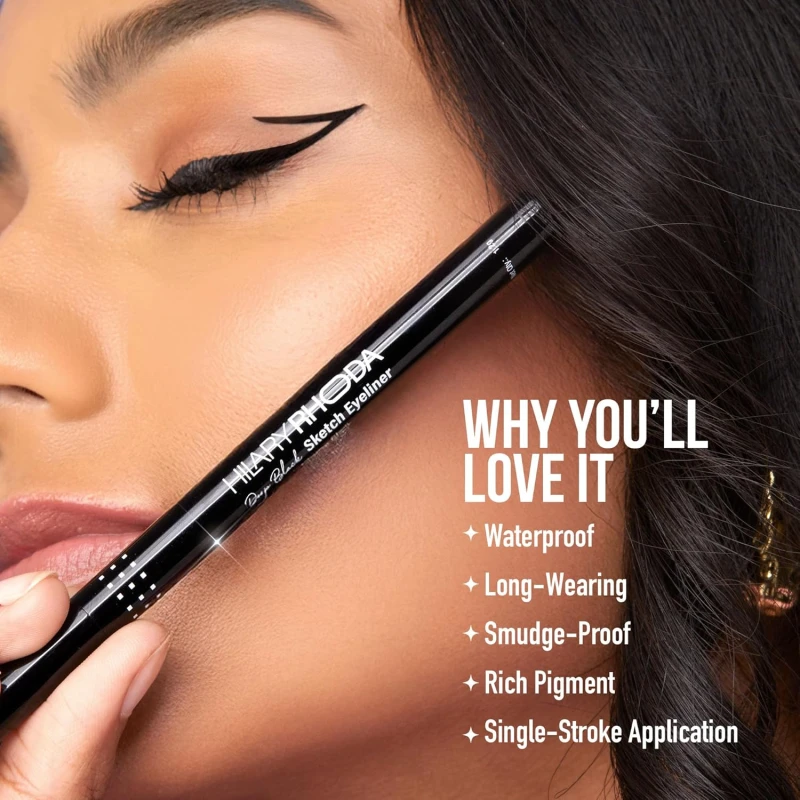 Hilary Rhoda Deep Black Sketch Eyeliner | Waterproof | Deep Black Matte Finish | Smudge-Proof & Long-Lasting Eyeliner for Women | Quick Dry | One Stroke Precision Tip | 1.2g thumbnail 5